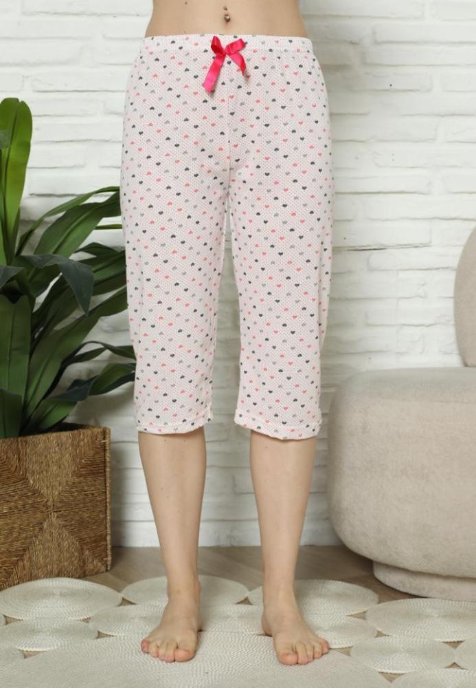Pantaloni pijama damă 3/4 roz imprimeu inimi engros